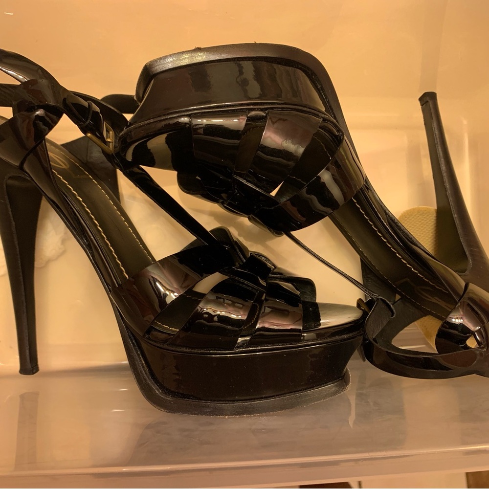 Yves Saint Laurent Tribute Glossy Black Platform Heels